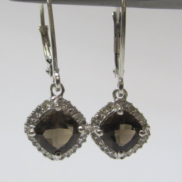 Natural Topaz and Diamond Halo Earrings 14k gold - Picture 1 of 6